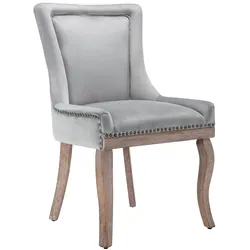 OKWISH Esszimmerstuhl Samt Grau 91x61x55 cm mit Massivholzgestell geschwungenen Vorderbeinen gepolstertem Sitz und dekorativen Pin Kopf Details
