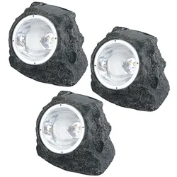 Gartendeko Lampen Steinoptik Solarlampen für Außen Garten LED Terrassen Dekoration Solar, Kunststoff grau, 2x LED 3000K, LxBxH 16,5x12,3x10,5 cm, 3er Set