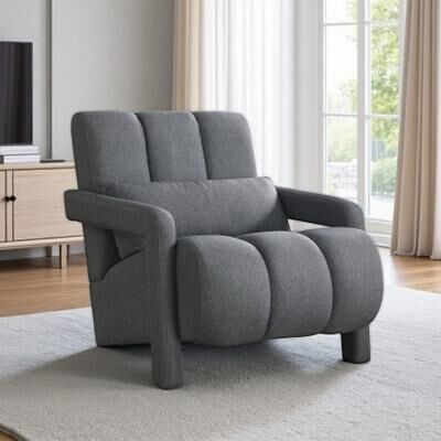 Modern Linen Upholstered Accent Armchair with Pillow, Ergonomic Comfy Lounge Chair with Lumbar Support & Foam Cushion