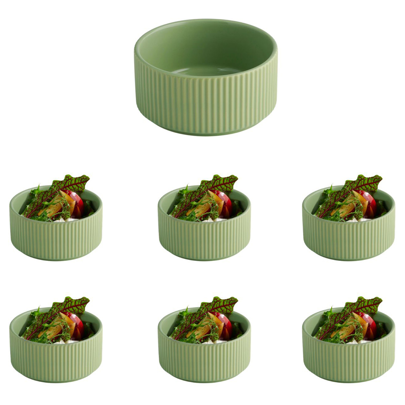 home24 Kom The Grid groen, 6-delig, porselein, Breedte: 13 cm, Hoogte: 6 cm