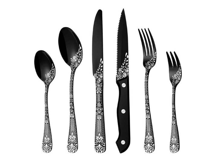 LuxusKollektion Besteck-Set Besteck Edelstahl Schwarz 6 Steakmesser Gabel 36-Teiliges Schwarz
