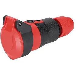 ABL, Netzstecker + Netzkupplung, SCHUKO Kupplung rot, 2K-Technologie, Spannungsanzeige, Schnellverschl., IP54 (CEE 7/4)
