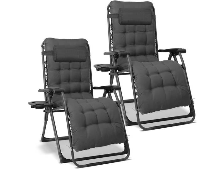 Garten-Relaxsessel Schwarz/Grau, 2er Set