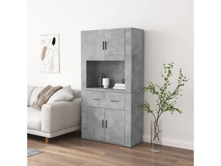 furnicato Highboard 80x33x150 cm Betongrau (1 St), Platzsparender Lagerschrank mit Wandmontage für dein Wohnzimmer