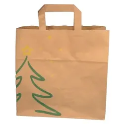 Pack4Food24 250 Papiertragetaschen Weihnachten "Tanne & Sterne" 26+17x25cm braun 70g/m2