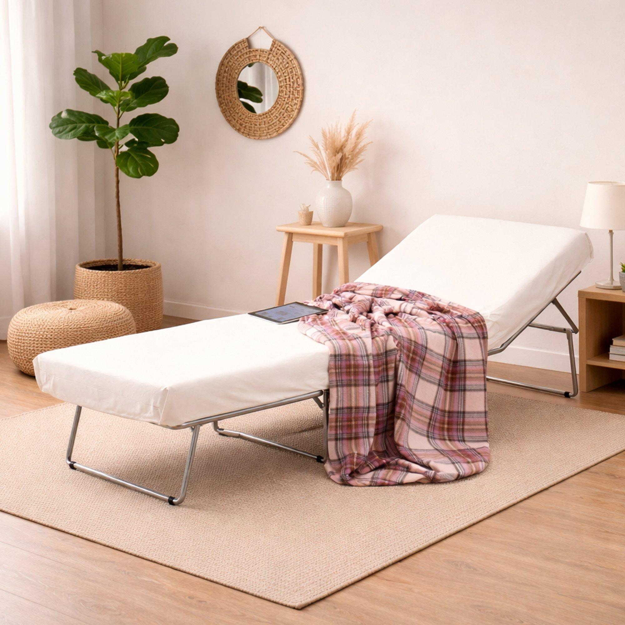 Klappbett Ancilla, Puff umwandelbar in Einzelbett, 100% Italy, Sitzpuff aus Stoff fürs Wohnzimmer, Cm 80x80h45, Blau