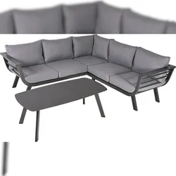 DELUKE Gartenloungeset GERRIT - Alu/Polyester, Grau | Gartenmöbel Set Garten Loungegruppe Lounge-Set Pool Loungegarnitur