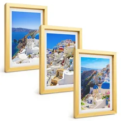 BILDER SET 3er Set - 20x30 cm Goldrahmen - Landschaftsarchitektur Oia Santorini