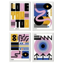 POSTER Set mit 4 Abstrakte Kubismus Liebe Ästhetische A3 Weißer Rahmen