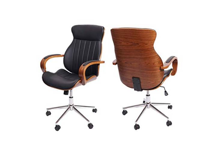 Mendler Bürostuhl HWC-H39 Kunstleder Bugholz, Walnuss-Optik - schwarz