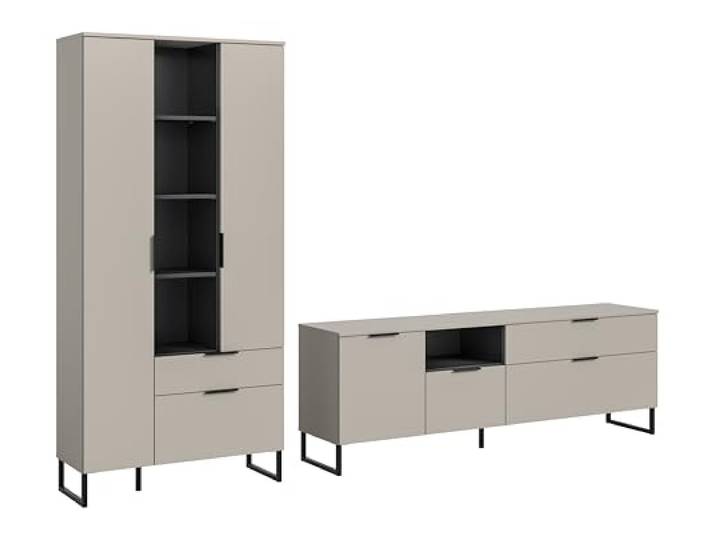 xonox.home – Wohnkombination Noida 290x192x41 cm in Kaschmir Nachbildung und Schwarz – Stilvolles Wohnwand-Set für Moderne Wohnzimmer – geräumig, elegant & funktional