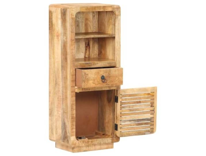 NKOPPFG Highboard 45x32x110 cm Raues Mangoholz Vintage-Charme, eine Tuer, eine Schublade, zwei Regale, natuerliches Finish, Holzmaserung variiert