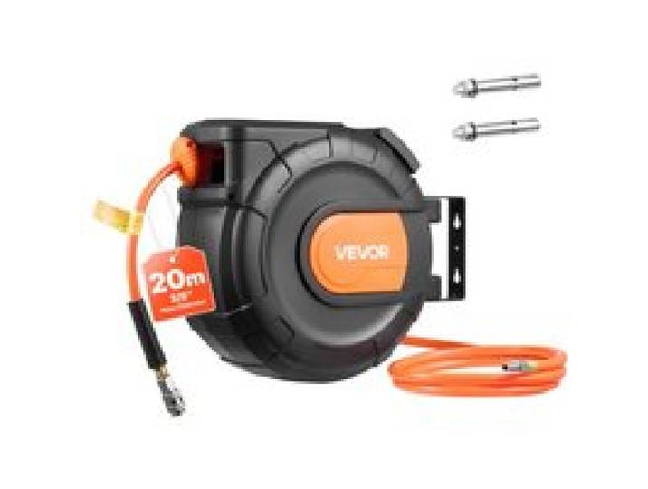 VEVOR Enrouleur Tuyau Air Comprimé 20 m x 9,5 mm Dévidoir Tuyaux Compresseur Air Pression Max 20,7 bar Enrouleur Fermé Automatique Tuyaux PVC, Fixation Plafond Mur Pivotante 180°, Tuyau d'Arrivée 2 m