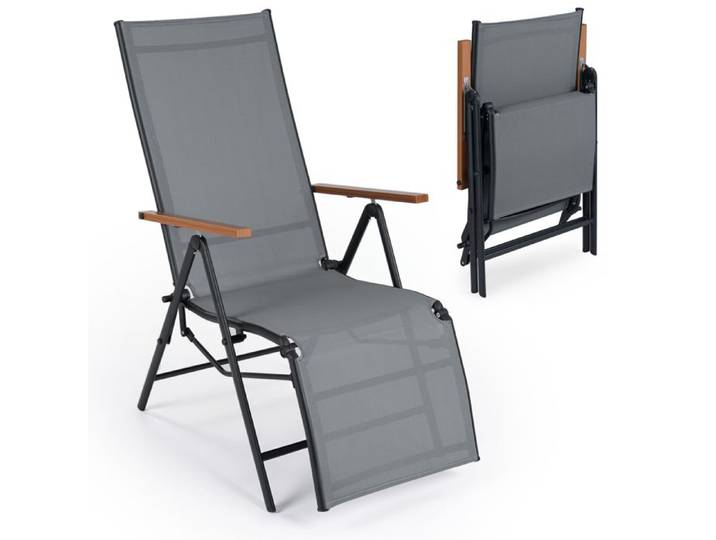 Chaise de Jardin Pliante COSTWAY Dossier Réglable en 6 Positions Tissu Respirant Fauteuil de Jardin Inclinable Charge 150kg Gris
