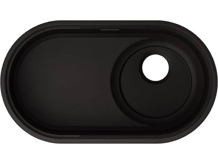 BLANCO OOVALON 700-F Spüle aus Velgranit Mystic Black [75,6x43x21,5 cm] Ovales Designbecken CapFlow Versetzter Ablauf für mehr Platz Pflegeleicht & widerstandsfähig