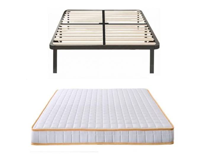 Matelas 140 x 190 cm + Sommier + LATTE + PIEDS - 2 places (pas cher)