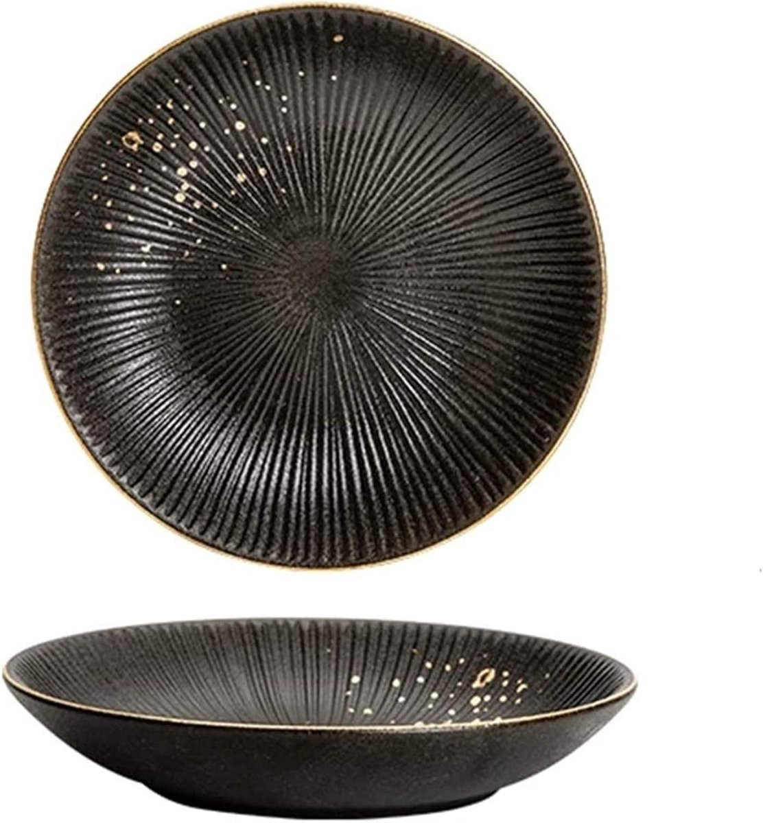 Zwart Keramisch Dinerbord - Artistiek Plat Eetbord - Diameter: 21,5 cm