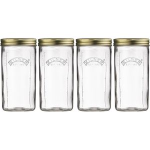 Kilner Einmachglas 0025.067 Weithals-Glas, mit Schraubdeckel, 1 Liter, zum Einkochen, luftdicht, Twist-Off, 4 Stück