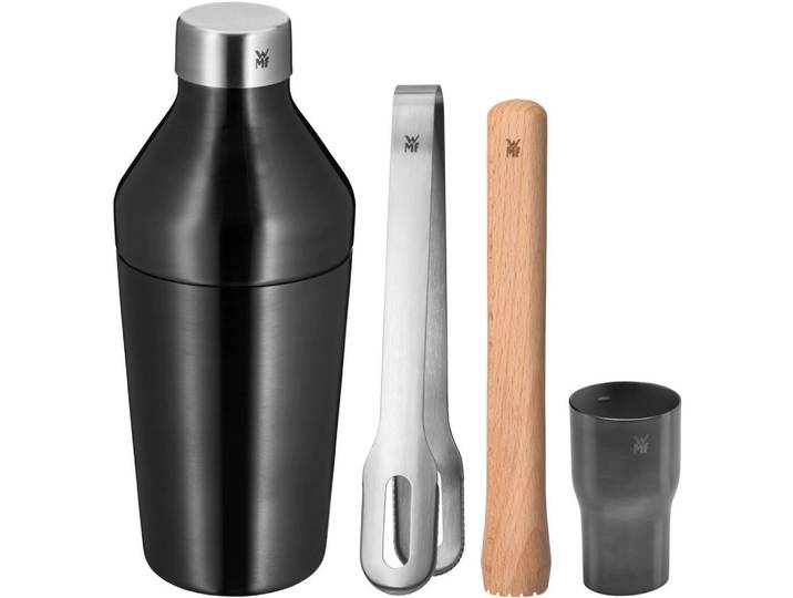 WMF Cocktail-Set Baric, Silberfarben, Grau, Braun, Holz, Metall, 4-teilig, Buche, Barzubehör & Weinzubehör, Barzubehör