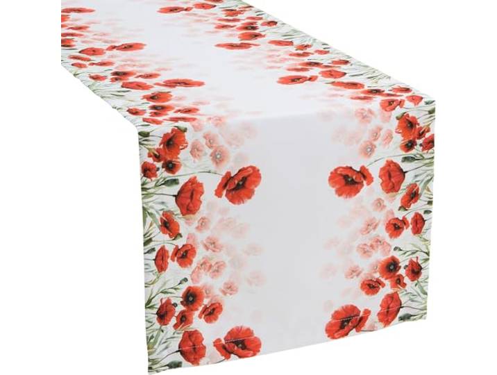 Erwin Müller Tischläufer abgepasst Mohnblume rot Größe 40x170 cm - robuste, strapazierfähige Qualität