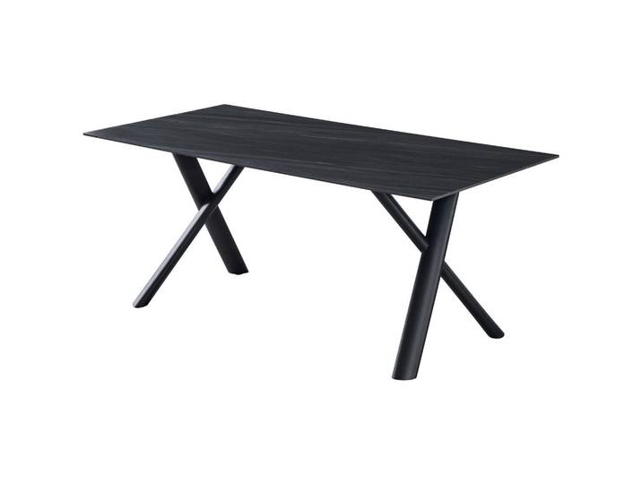 Livetastic Esstisch, Schwarz, Dunkelgrau, Metall, Stein, rechteckig, X-Form, 90x76x180 cm, Bsci, Esszimmer, Tische, Esstische