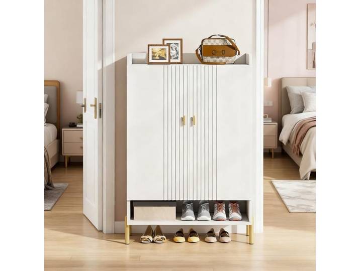 Armoire à Chaussures Meuble de Rangement pour Chaussures à 6 Niveaux avec étagères réglables Meuble à Chaussures en Bois Blanc