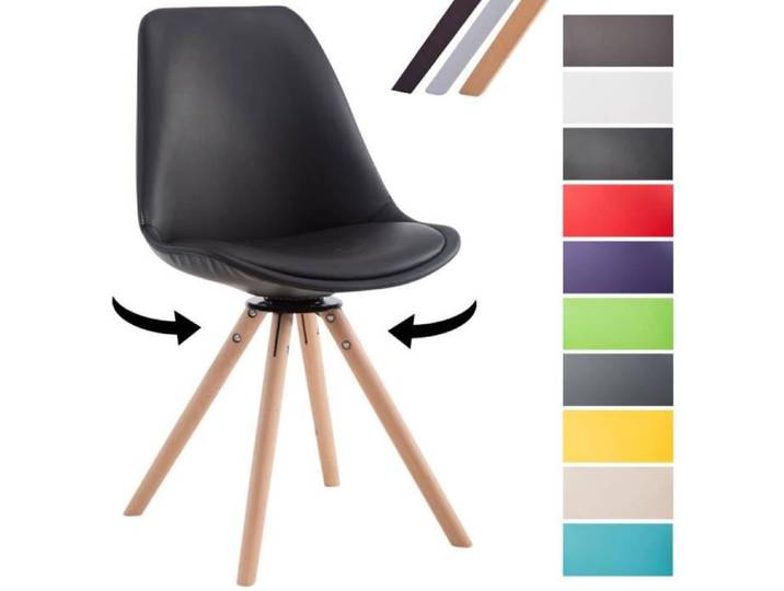 CLP Chaise Scandinave Calais en Similicuir avec Pieds Bois De Hêtre Ronds I Chaise Pivotante avec Dossier I Chaise Design Retro Noir
