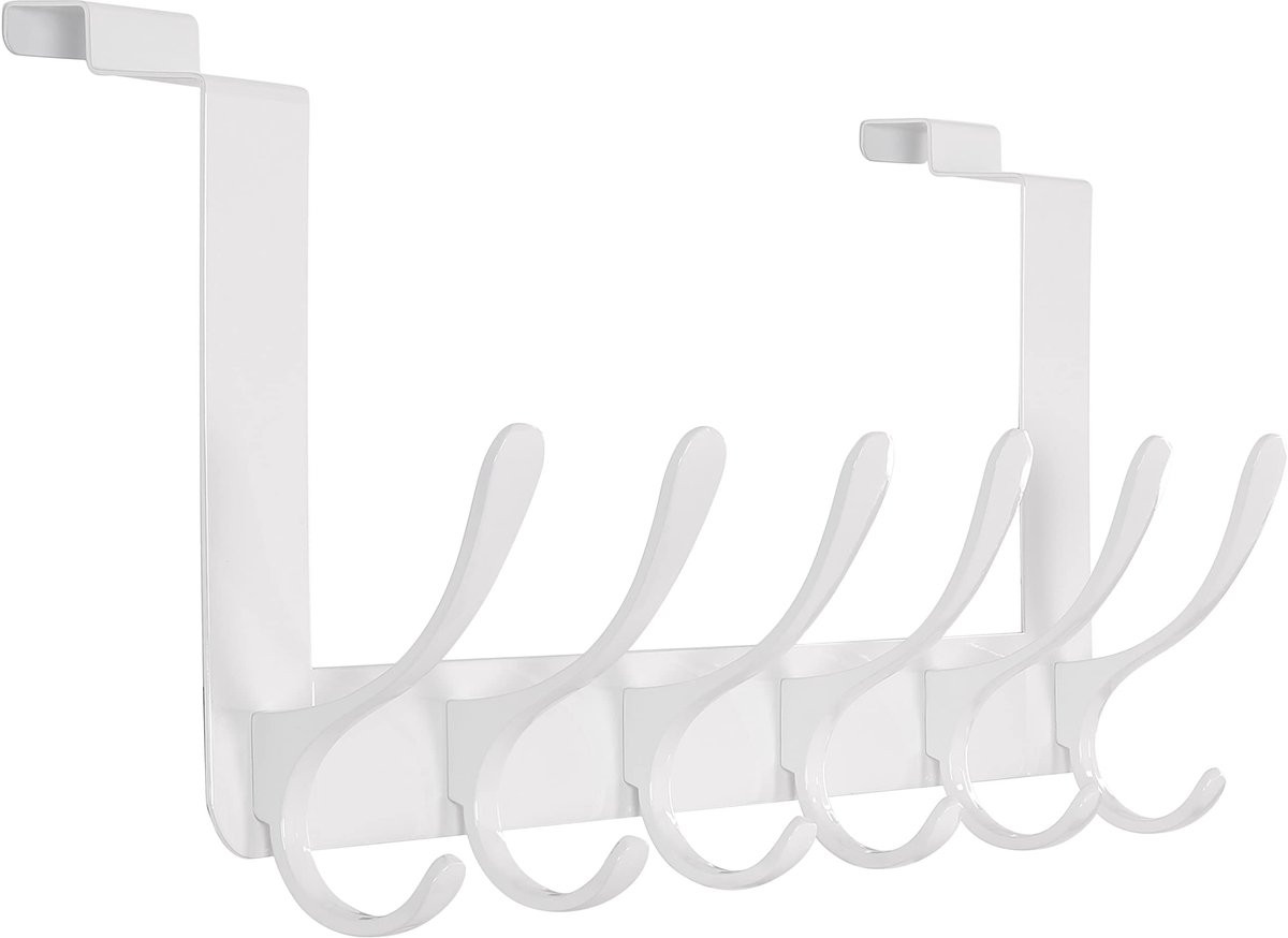 Merkloze Deurkapstok met 6 Haken - Wit Metaal - Voor Badkamer en Hal