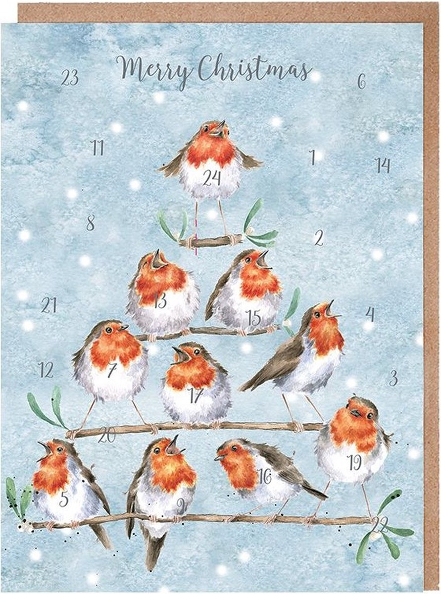 Wrendale Designs Adventskalender Kaart Rockin Robins A5