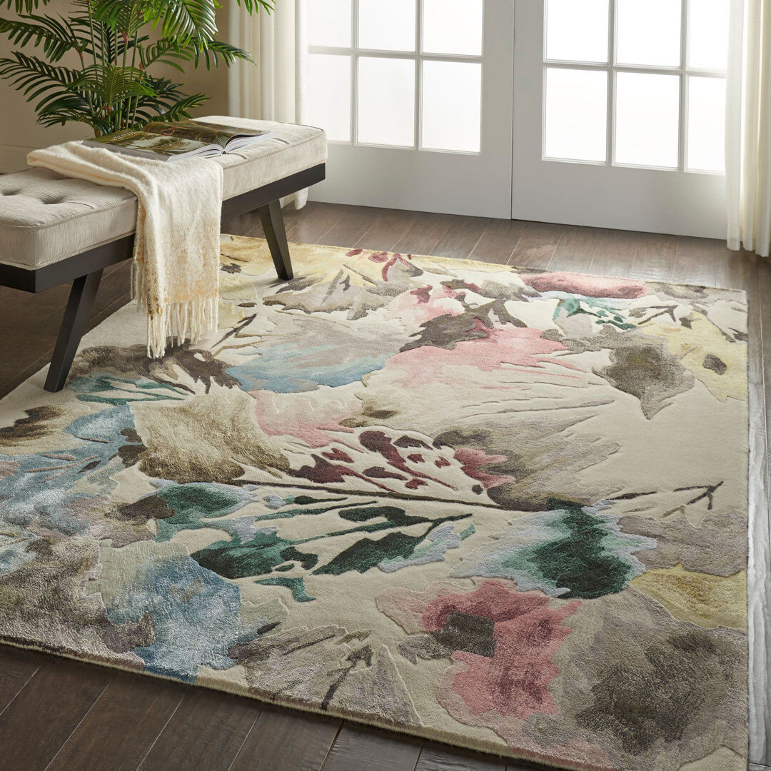 Ebern Designs Barstow Floral Hand Woven Area Rug Beige Rectangle 259 x 351cm