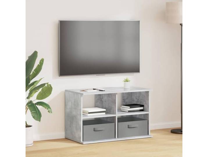 GKMBCVDFR TV-Ständer mit Schubladen Beton Grau 79 x 40 x 48 cm Lowboard Holzwerkstoff, eingelassene Griffe, Brett-Regale, Medienaufbewahrung, Wohnzimmer-Deko, einfache Pflege