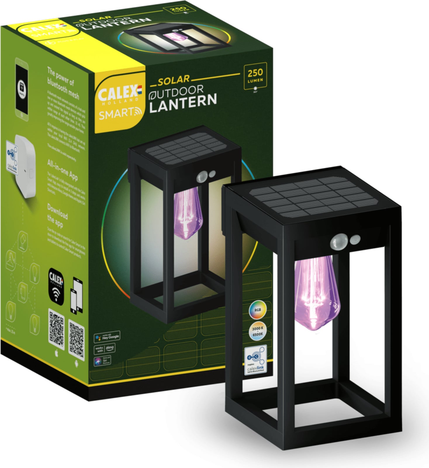 Calex Smart LED Zonnepaneellantaarn Wandlamp RGB Dimbaar Zwart