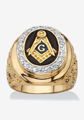 Men's Big & Tall Yellow Gold Plated Cubic Zirconia Masonic Nugget Ring by PalmBeach Jewelry in Gold (Size 9)