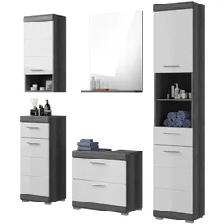 BADMÖBEL-SET weiß Hochglanz, grau 5-teilig 164 cm, Kombination mit viel Stauraum