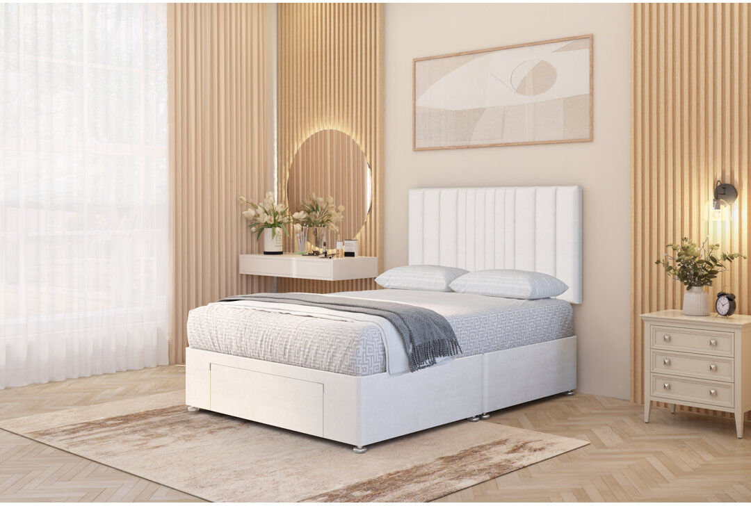Ebern Designs Alyssa Velvet Divan Bed Set Sprung Memory Foam Mattress & Headboard with Drawers Silver Double (4'6)