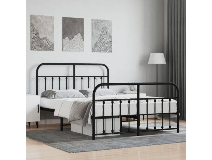 Cadre de lit métal - VIDAXL - 150x200 cm - Noir - Contemporain - Design - A monter soi-même
