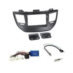 Radioeinbauset 2-DIN Radioblende schwarz + Lenkradadapter für Hyundai Tucson ...