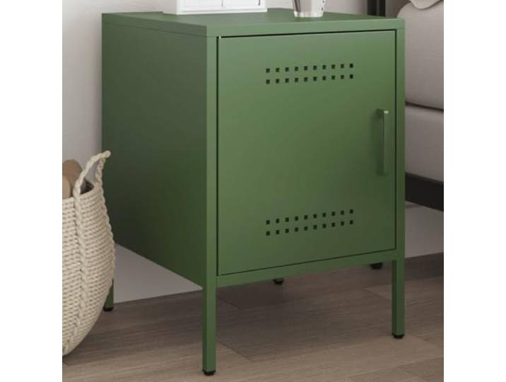 HEFZGDB Industrie-Stil Nachttisch Olivgrün 36x39x50,5 cm Stahl Gestell mit Schublade Stauraum