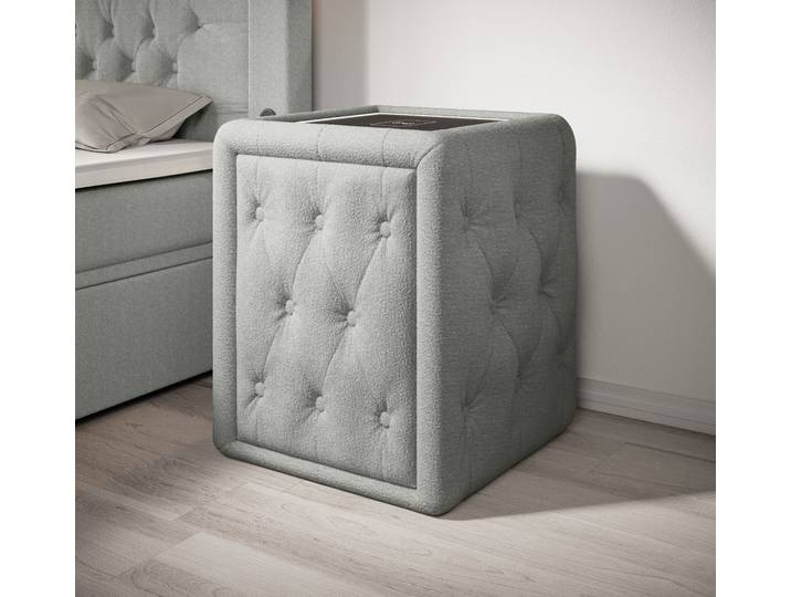 Designer Nachttisch Josy Charge in Bouclé - Schwarz - Luxusbetten24