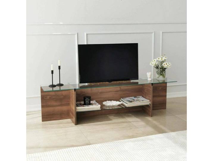 Meuble TV Dlinett - Dmora - Mélamine - Noyer 158x44h40 cm