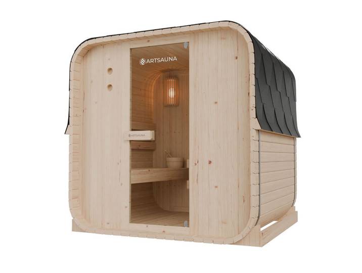 Artsauna Fasssauna Nolvik L inkl. Zubehör-Set, Naturfarben, Holz, 185x194x180 cm, Freizeit & Co, Wellness & Gesundheit, Sauna