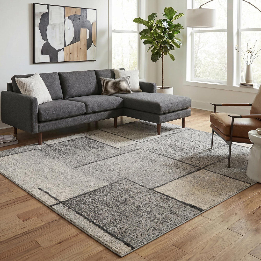 Brayden Studio Celil Geometric Shapes Area Rug GREY 120 x 170 cm (Rectangular)