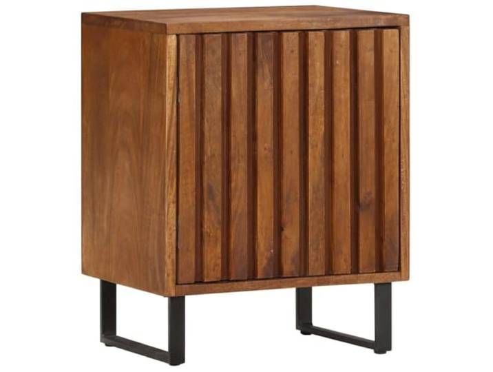 GHVBNMF Nachttisch Massivholz Mango Beistelltisch 40x30x50 cm Kompakter Nachtschrank fürs Schlafzimmer aus Honigbraunem Mangoholz mit Tür und Eisenbeinen für Ihr Buch.