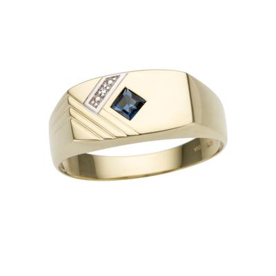Diamantring FIRETTI "Schmuck Geschenk Gold 585" Gr. 22, blau (gelbgoldfarben, dunkelblau), Fingerringe, Herren, 22, 0,01 P2 = erkennbare Einschlüsse, Diamanten Gelbgold 585, 4mm, Diamanten, Gelbgold 585, Diamantring, mit Saphir - mit Brillant
