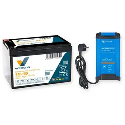 Voltrana Landstrom-Set 12,8V 15Ah Lithium LiFePO4 Batterie mit Victron Blue Smart IP22 12/15