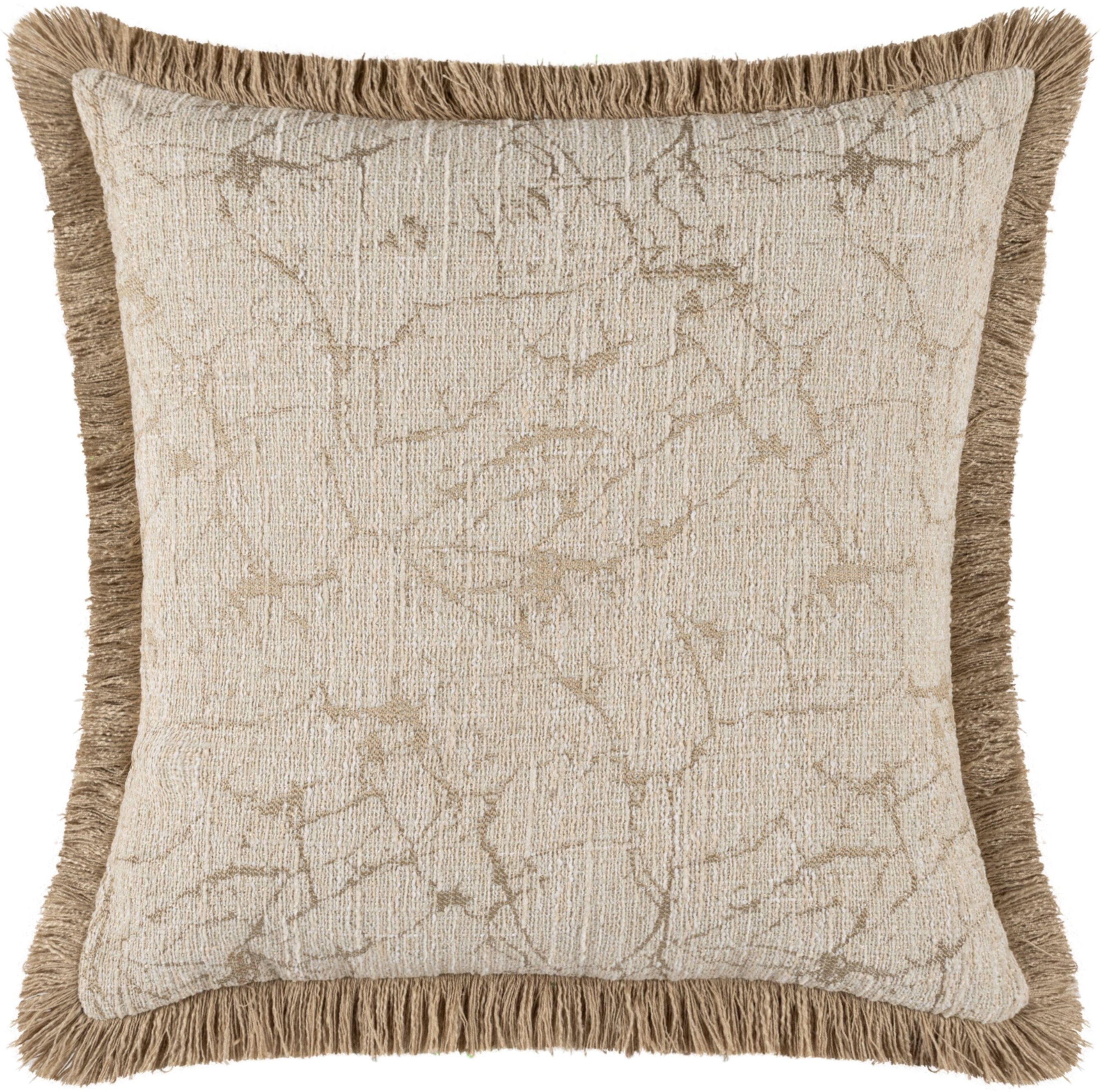 Saphira Cream Marble Effect Cushion with Fringe Detail - 43x43cm