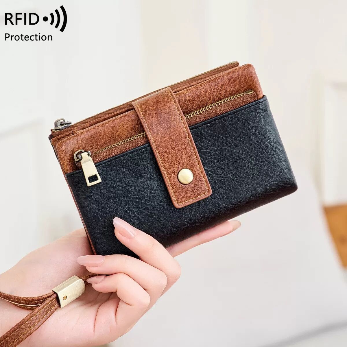 INF RFID-Schutz Damen Tri-Fold Geldbörse Schwarz