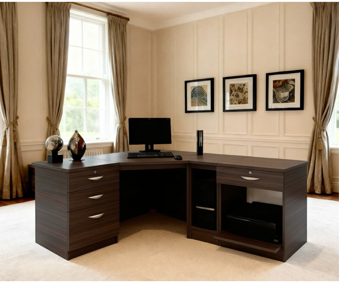 Zipcode Design Brie Modular L-Shaped Computer Desk Black Havana 72cm H X 184cm W X 141.9cm D