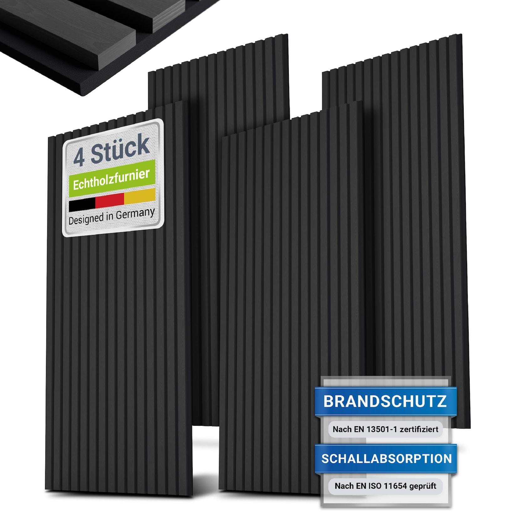 Juskys Wandpaneele Akustik 4er Set 2,88 qm - Holzoptik & reduziert Hall und Lärm - Eiche Dunkelgrau