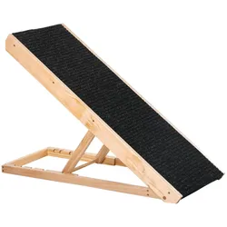 PawHut Haustierrampe mit rutschfestem Teppich verstellbar aus Kiefernholz Schwarz+Naturholz 90 x 40 x 61 cm